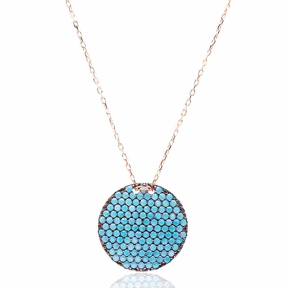 Micro Turquoise Turkish Wholesale Silver Circle Shape Pendant